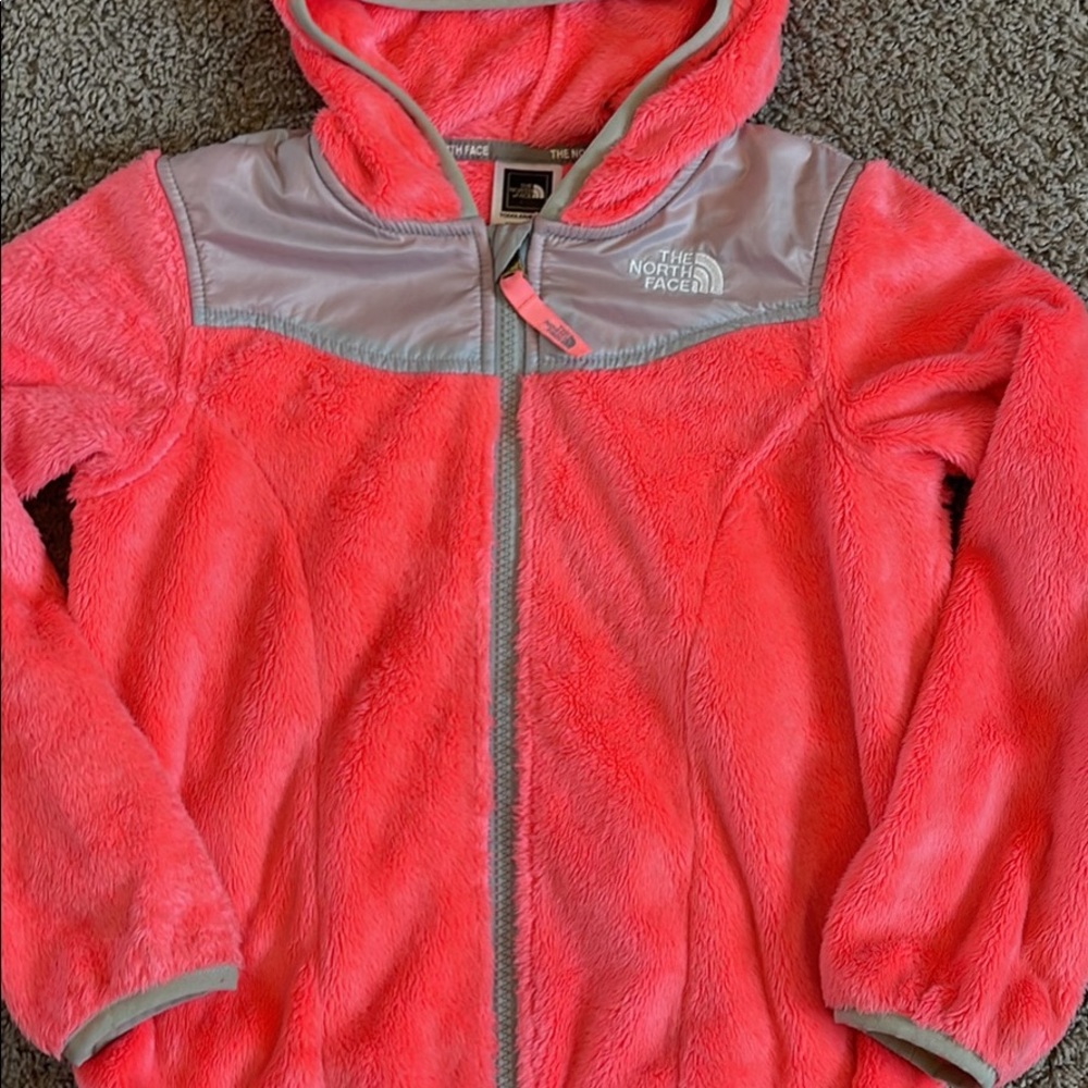 North Face super soft jacket. Size 6 girls. Bright pink/orange